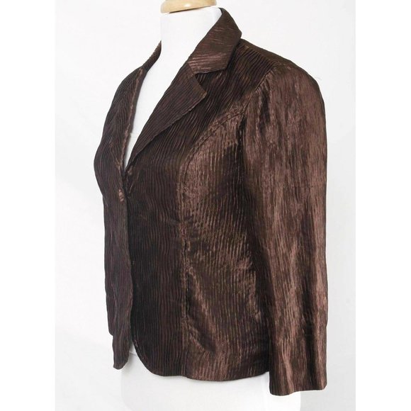 CHICO'S Brown Knife Pleat Textured Button Women's Blazer Chico's 1 - Picture 2 of 6